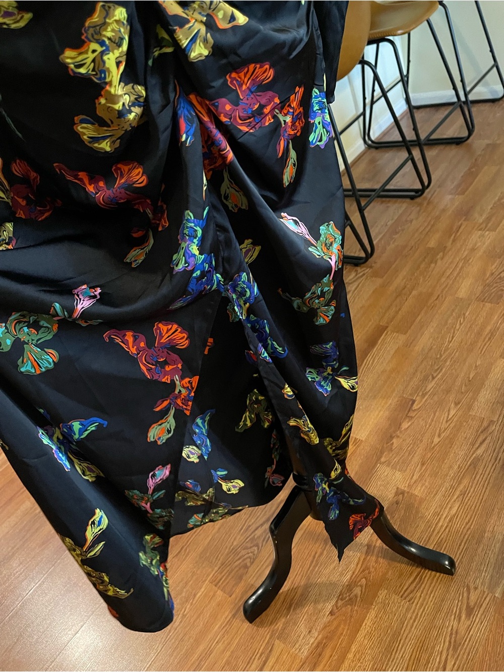 NWOT Nasty Gal Black Floral Twist-Front Long Sleeve Jumpsuit - Picture 6 of 8